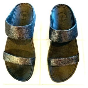 Fitflop Black Shimmer Slide Sandals